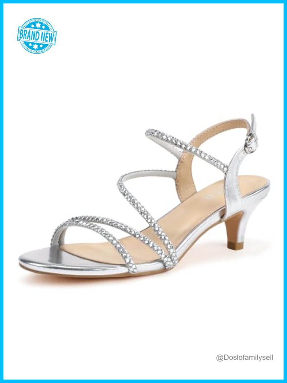 Sparkly Rhinestone Kitten Heels Strappy Low Heel Slingback Dressy